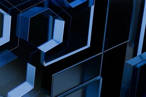 Abstract geometric pattern with translucent blue hexagonal and rectangular .. Stock Illustration