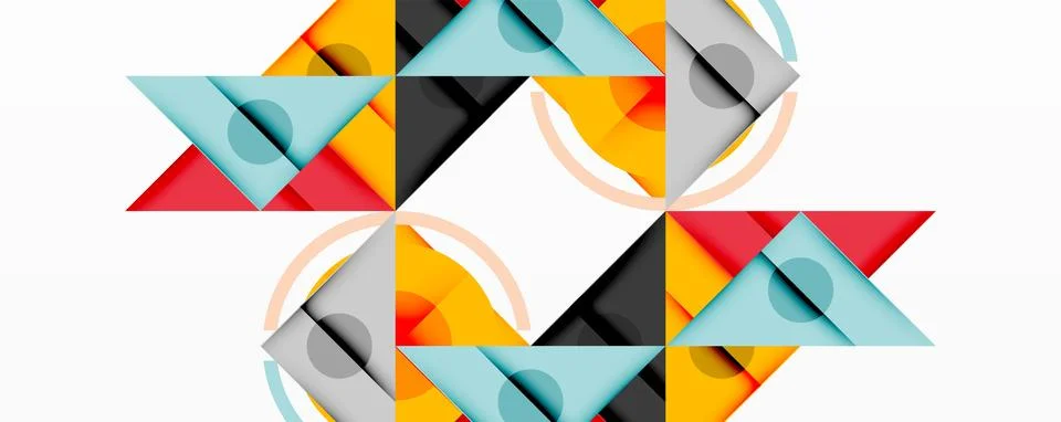 Abstract geometric pattern. Triangles, circles, curves create symmetrical design Stock Illustration