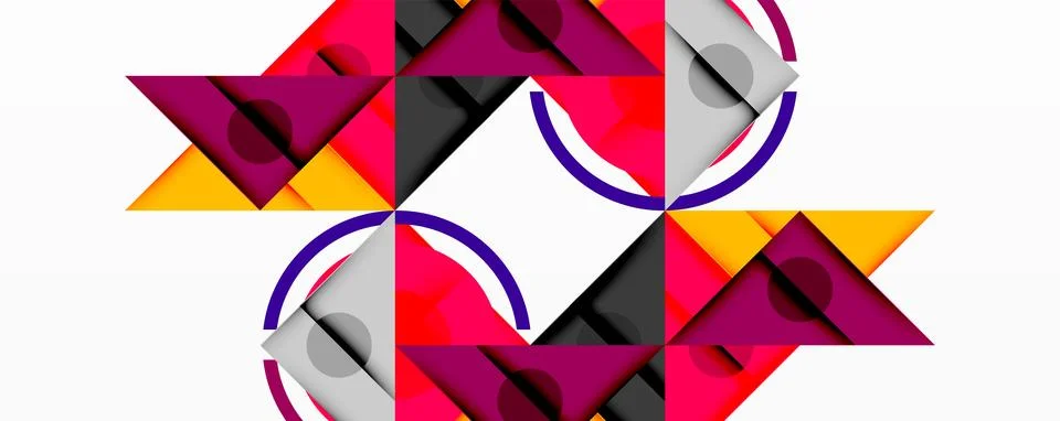 Abstract geometric pattern. Triangles, circles, vibrant colors create Stock Illustration