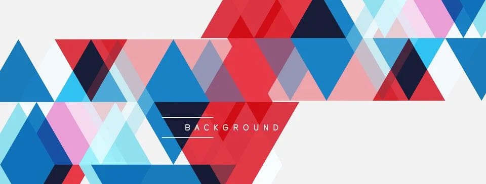 Abstract geometric pattern. Triangles dominate composition, using red, blue, Ilustración de archivo
