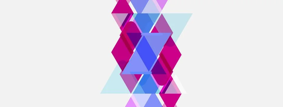 Abstract geometric pattern. Triangles form diamond shape, using pinks, blues, 库存插图