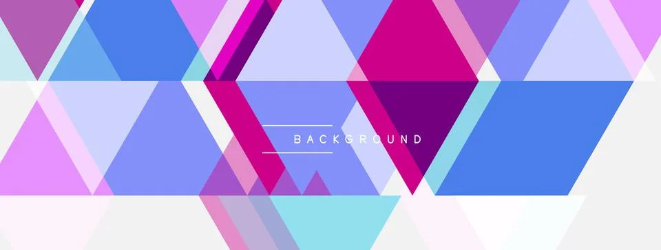 Abstract geometric pattern. Triangles overlap, creating vibrant purple, blue, Stock Illustration