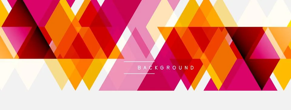 Abstract geometric pattern. Triangles overlap, creating vibrant orange, pink, Illustrazione stock
