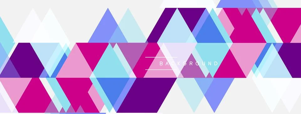 Abstract geometric pattern. Triangles overlap, creating vibrant pinks, blues, Stock Illustration