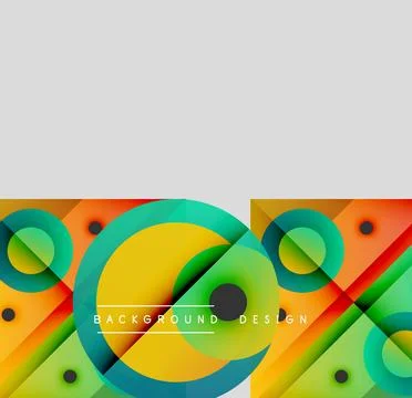 Abstract geometric pattern. Vibrant circles, squares create dynamic composition. Stock Illustration