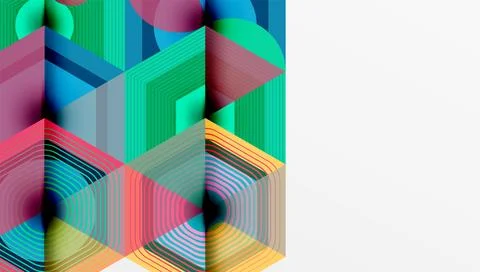 Abstract geometric pattern. Vibrant colors blend, creating layered hexagonal Stockillustratie