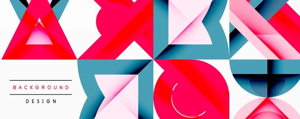 Abstract geometric pattern. Vibrant colors, triangles, curves create modern Stockillustratie