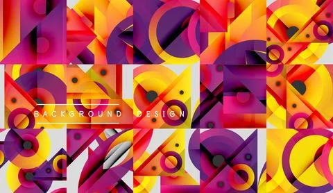 Abstract geometric pattern. Vibrant colors, overlapping shapes create dynamic Illustrazione stock