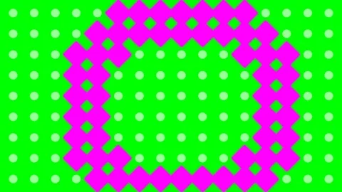 Abstract geometric pattern with vibrant magenta shapes on a green background Stockbeeldmateriaal 340903397