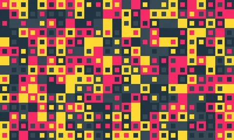Abstract geometric pattern with vibrant squares in pink, yellow, and gray.  I Stock Illustration