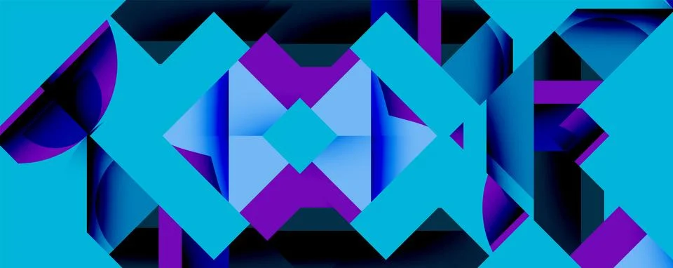 Abstract geometric pattern. Vibrant turquoise, purple hues create dynamic Stock Illustration