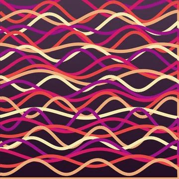 Abstract geometric pattern with vibrant wavy lines on dark background Stock Illustration