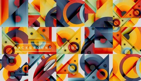 Abstract geometric pattern. Vivid colors, shapes overlap creating dynamic visual Illustrazione stock