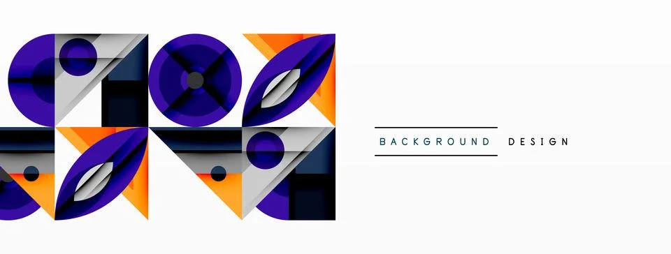 Abstract geometric pattern. Vivid orange, navy, gray shapes interlock creating Stock Illustration