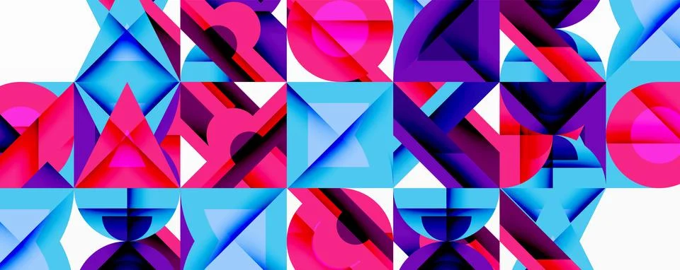 Abstract geometric pattern. Vivid pinks, blues dominate composition. Shapes Illustrazione stock