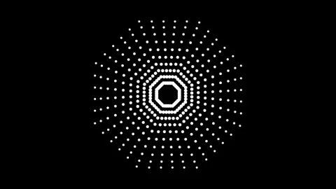Abstract geometric pattern of white dots rotating around a central octagon .. Stock Footage 345545867