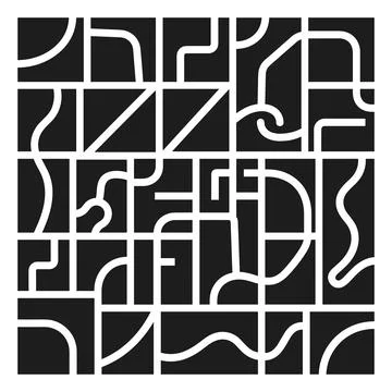 Abstract geometric pattern with white lines on black background, minimalist.. Stock Illustration