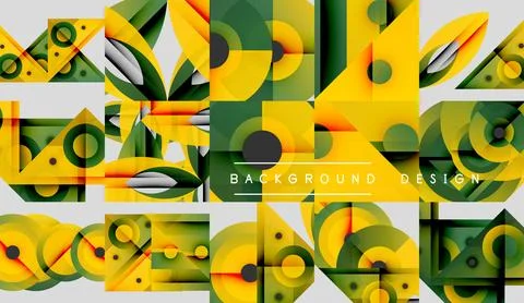 Abstract geometric pattern. Yellow, green, gray shapes overlap creating modern Stock Illustration