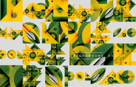 Abstract geometric pattern. Yellow, green shapes overlap creating dynamic visual Stock Illustration