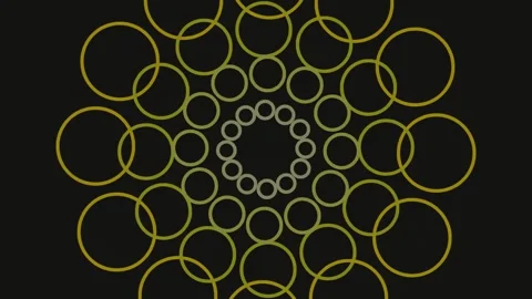 Abstract geometric pattern of yellow interconnected circles on black backgrou Stock Footage 341055714