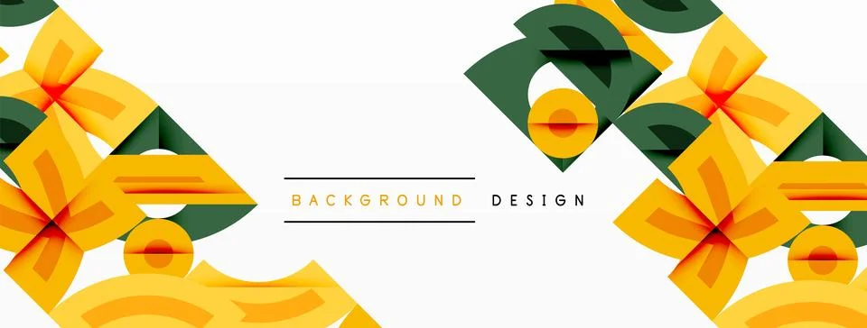 Abstract geometric pattern. Yellow, orange, dark green shapes create symmetrical Stock Illustration