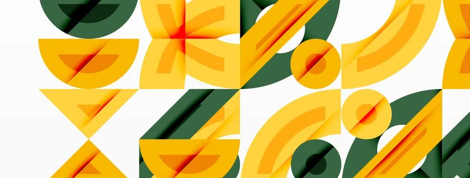 Abstract geometric pattern. Yellow, orange, dark green shapes overlap creating Stock Illustration