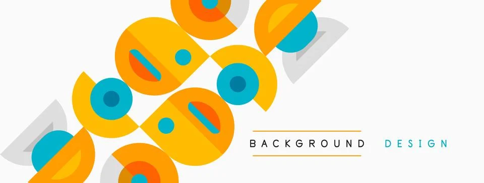 Abstract geometric pattern. Yellow, orange, teal shapes overlap. Minimalist Stock Illustration