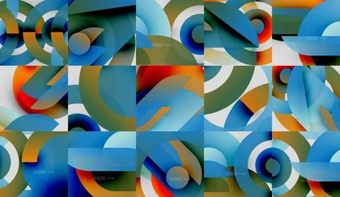 Abstract geometric patterns. Colorful overlapping circles create dynamic visual 스톡 일러스트