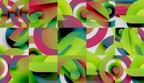 Abstract geometric patterns. Colorful overlapping circles create dynamic visual Stock Illustration