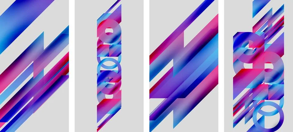 Abstract geometric patterns. Diagonal lines create vibrant color gradients. Four Stock Illustration