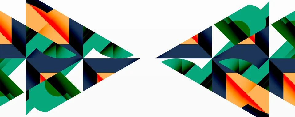 Abstract geometric patterns dominate image. Shapes interlock, creating dynamic Stock Illustration