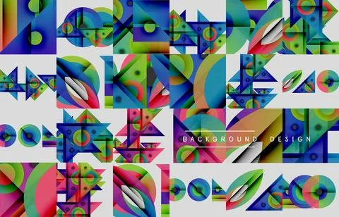 Abstract geometric patterns dominate image. Vivid colors, shapes create dynamic 스톡 일러스트