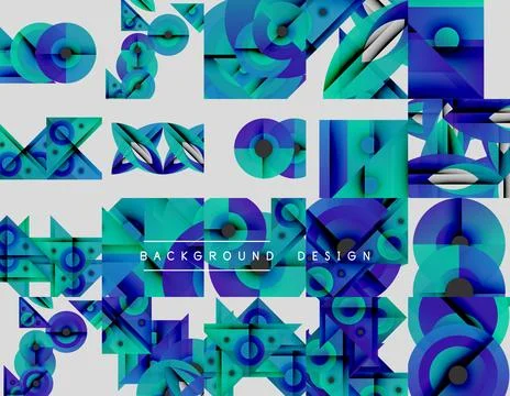 Abstract geometric patterns dominate image. Blue, turquoise hues create dynamic 库存插图