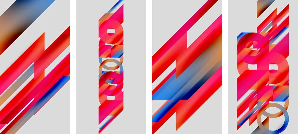 Abstract geometric patterns dominate image. Red, pink, blue hues create dynamic 스톡 일러스트