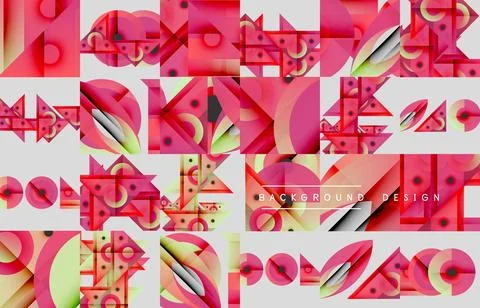 Abstract geometric patterns dominate image. Pink, black, white shapes create 스톡 일러스트
