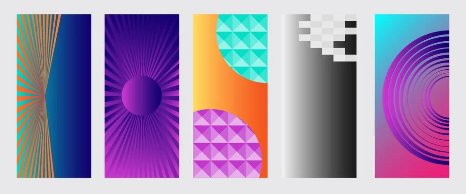 Abstract geometric patterns with elements of lines, spirals and gradients. Stockillustratie