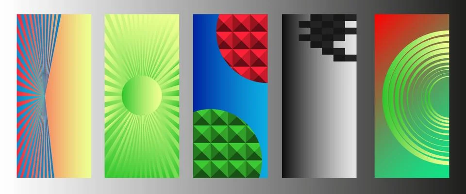 Abstract geometric patterns with elements of lines, spirals and gradients. Stockillustratie
