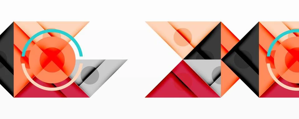 Abstract geometric patterns feature overlapping triangles, circles, squares. イラスト素材