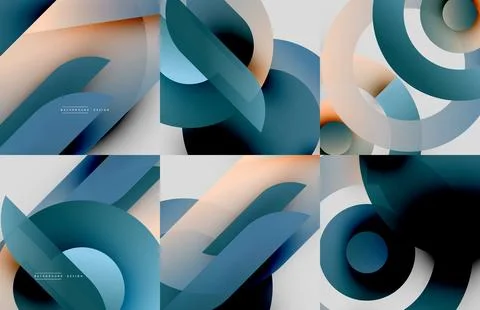 Abstract geometric patterns, fluid shapes, teal hues dominate. Gradient colors Illustrazione stock