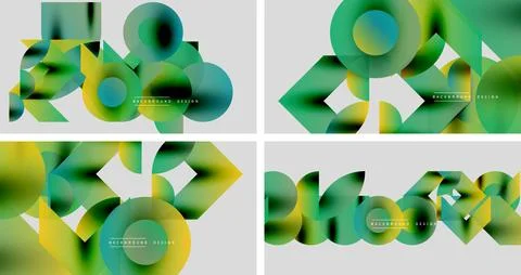 Abstract geometric patterns. Gradient colors blend, creating dynamic backgrounds Illustrazione stock