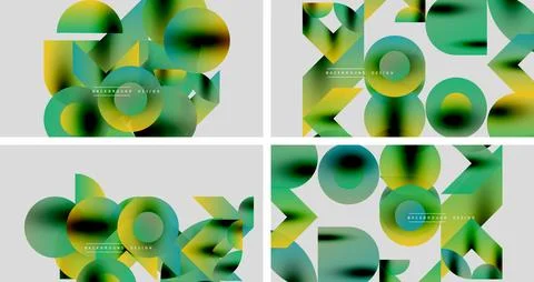 Abstract geometric patterns. Green, yellow gradients create dynamic backgrounds. Illustrazione stock