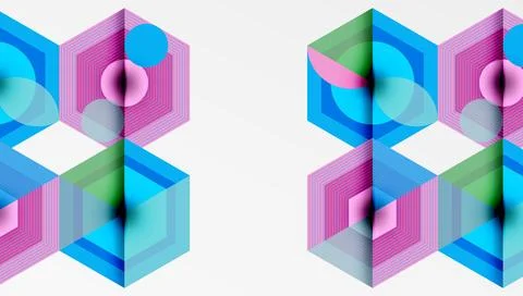 Abstract geometric patterns. Hexagons, lines, circles create optical illusion. Stockillustratie