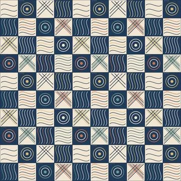 Abstract geometric patterns with intersecting lines and swirls illustration Stock Illustration