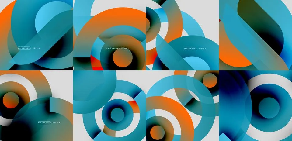 Abstract geometric patterns. Overlapping circles, fluid shapes, vibrant colors 스톡 일러스트