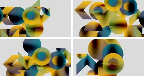 Abstract geometric patterns. Overlapping circles, triangles create colorful Stock Illustration