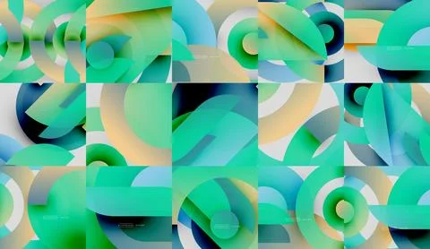 Abstract geometric patterns. Overlapping circles create fluid shapes, vibrant Illustrazione stock