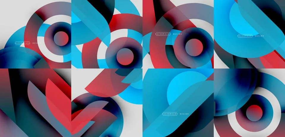 Abstract geometric patterns. Overlapping circles create vibrant colorful designs Stock Illustration
