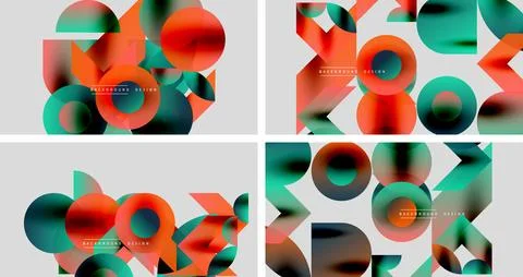 Abstract geometric patterns. Overlapping circles, triangles create vibrant Stock Illustration