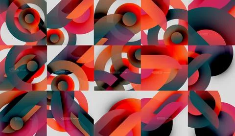 Abstract geometric patterns. Overlapping circles create vibrant color gradients, Stock Illustration