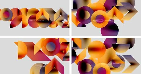 Abstract geometric patterns. Overlapping circles, triangles create vibrant Stock Illustration